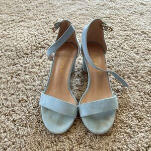 Light Blue Velvet Ankle Strap Heels